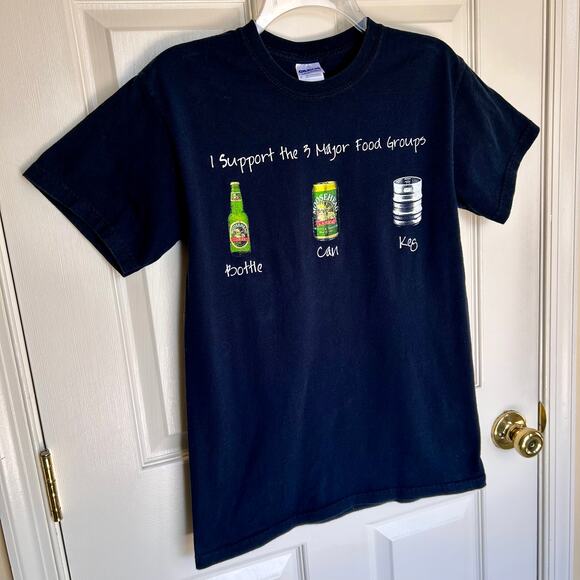 I Support the 3 Major Food Groups  Bottle Can Keg Black T Shirt Mem's Small - Picture 3 of 8